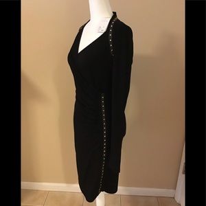 LEATHER AND GOLD STUDDED DETAILED DRESS